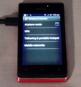 'Tethering & portable hotspot' Option Screen (Sony Xperia E Smartphone)